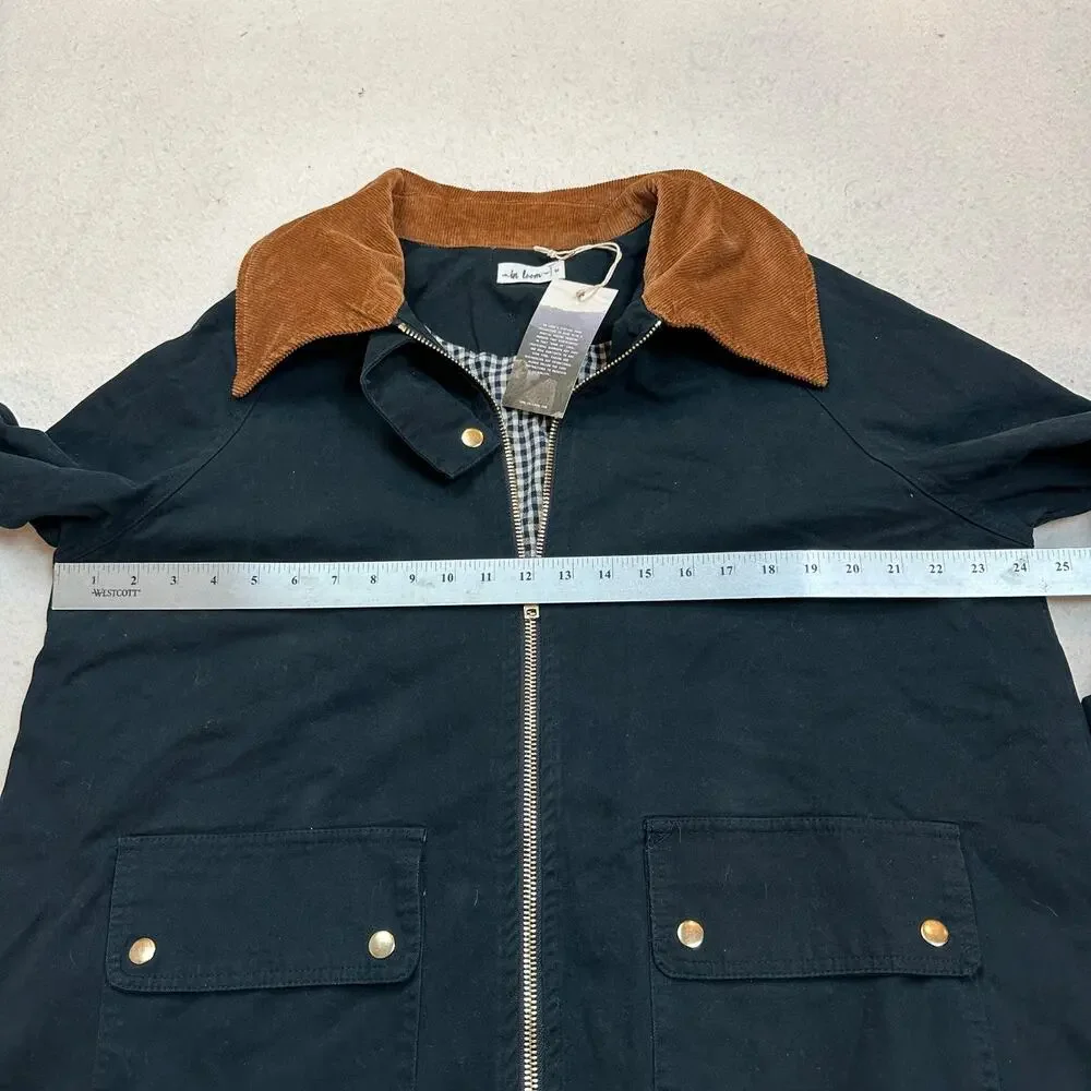 In Loom Vintage Wash Barn Jacket Women's Size M Black Denim Full Zip Chore Coat - Picture 4 of 6